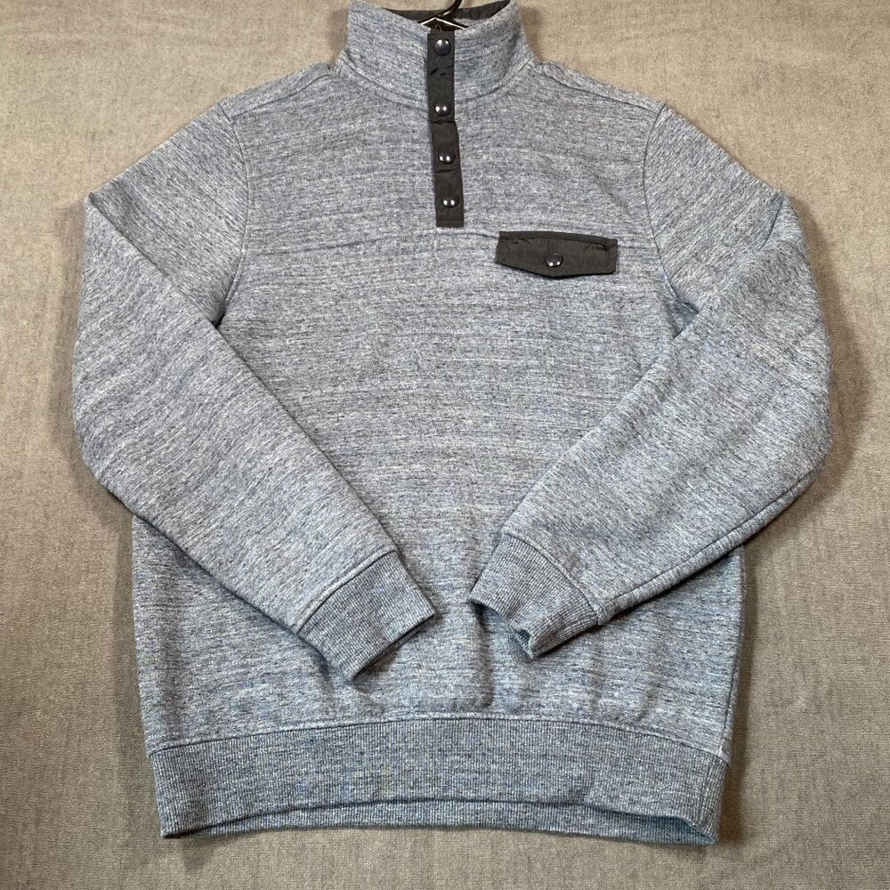 St Johns Bay Outdoor Gray Pullover Sweater Snap Buttons Chest Pocket Mens size S
